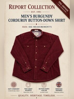 Heritage 1981 Men's Burgundy Corduroy Button-Down Shirt